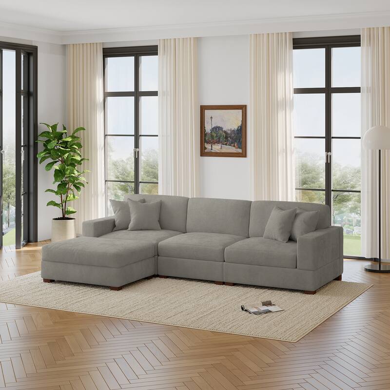 Modern Oversized Chenille Modular Sectional Sofa with Ottoman