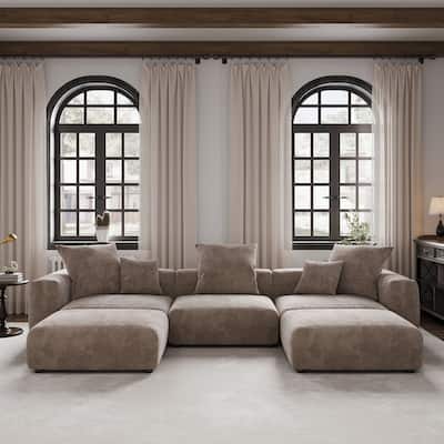 141''Modular Sectional Sofa, Corduroy 5 Seater Upholstered Sofa Couch with 5 Pillows, Convertible Couch Deep Seat Couches