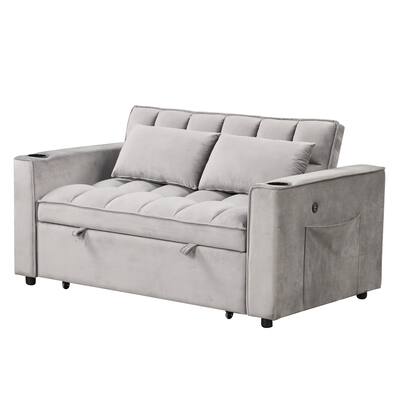4-1 Multi-Functional Sleeper Sofa Bed w/ Cup Holder & USB Port,Grey