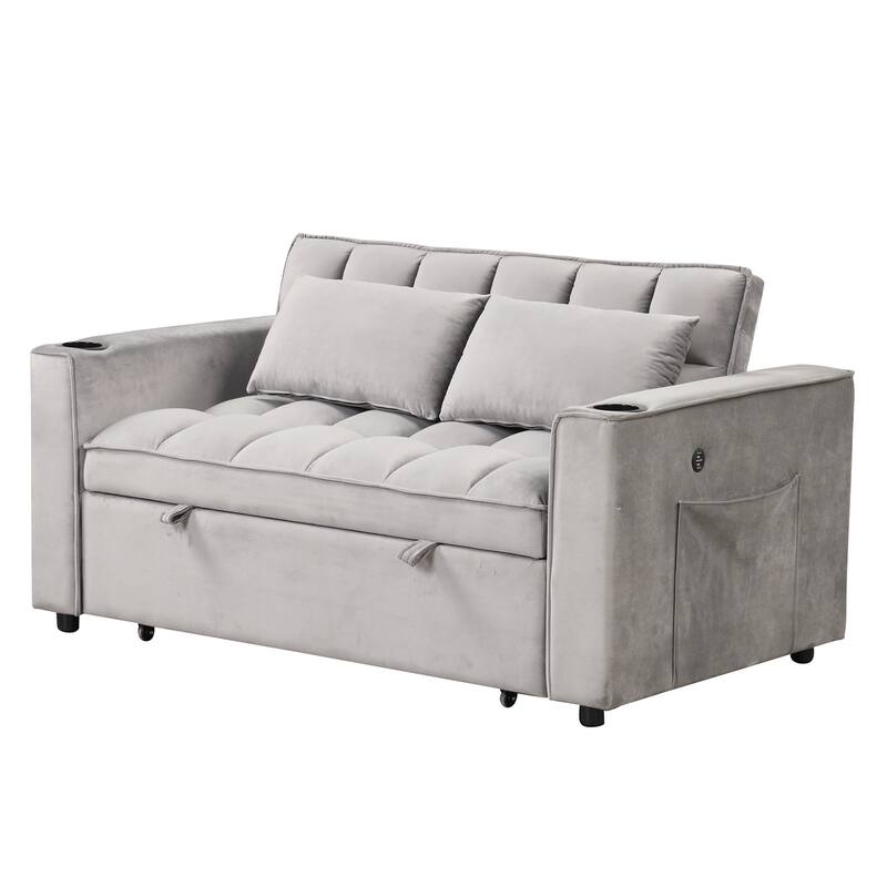 4-in-1 Modern Sofa Bed with USB Charging and Cup Holder, Perfect for Apartments