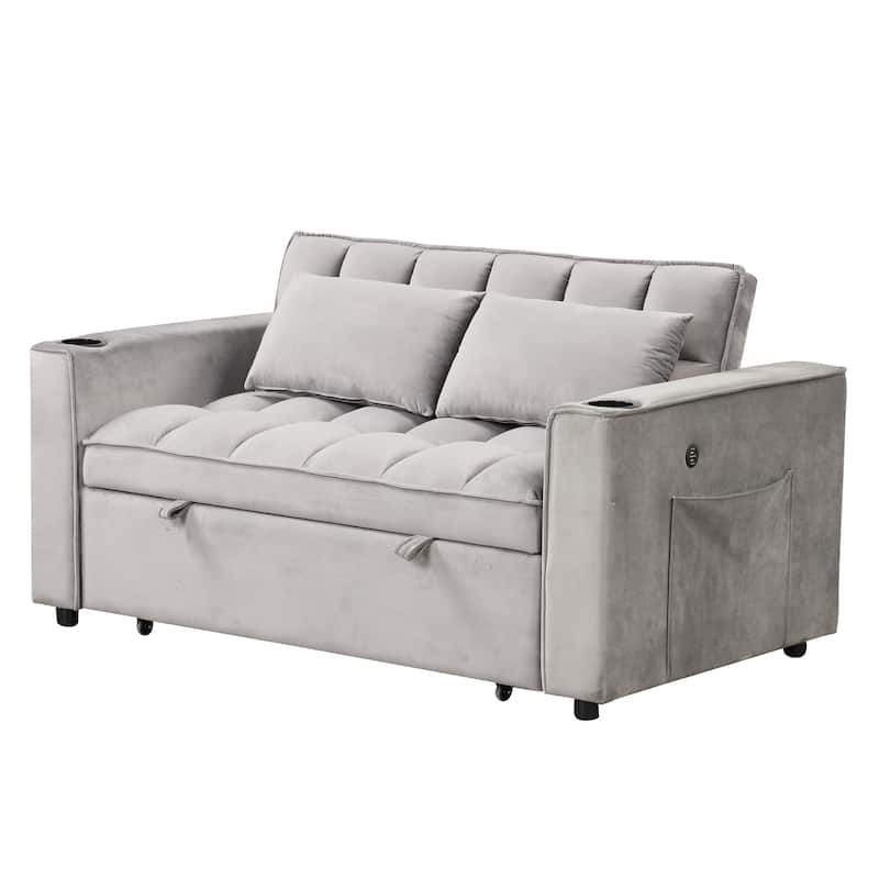 Modern Velvet Sofa Bed with USB Charging - Ideal for Guest Rooms