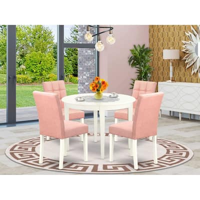HomeStock 5-Piece Linen White Solid Wood Top - Round Dining Room Set - Seats 4