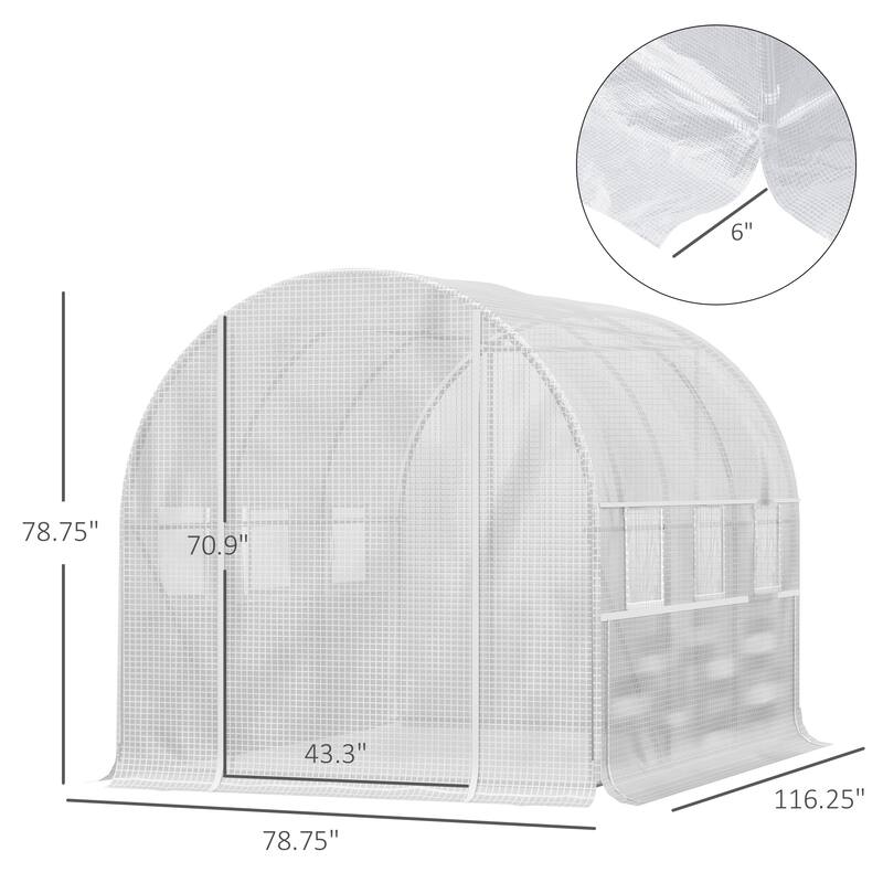 UV-Resistant Tunnel Green House with Zipper Doors and Mesh Windows Sloped Arch Roof Garden Shed, Rust-resistant