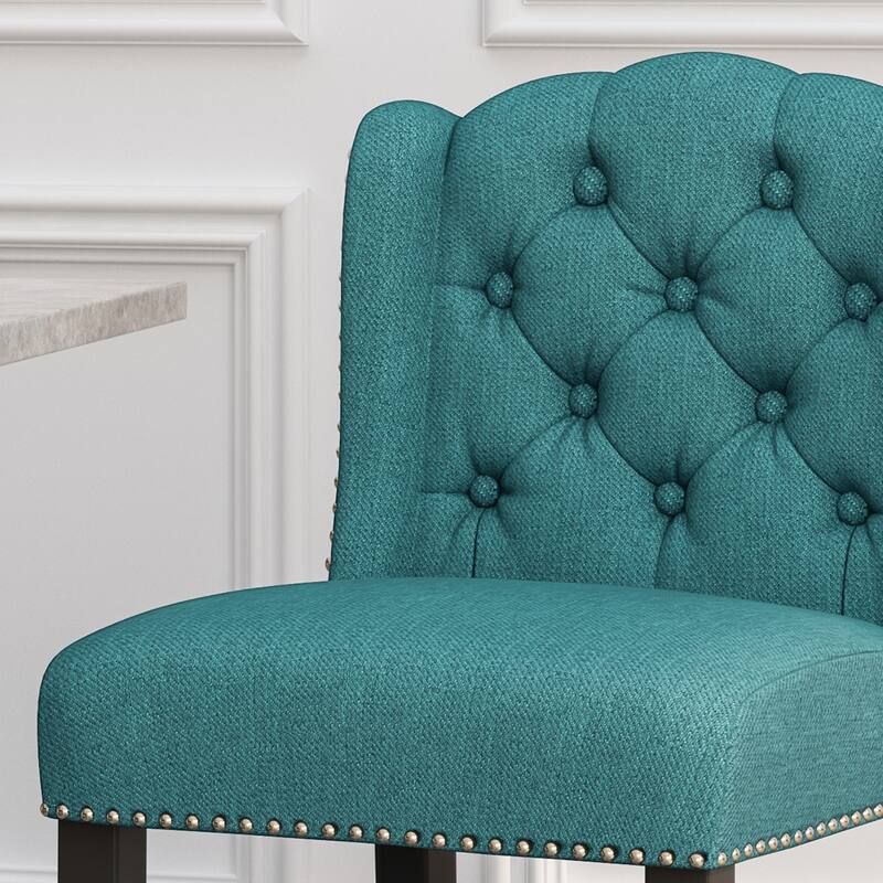 Tufted Wingback 27 Inch Counter Stools, Set Of 2