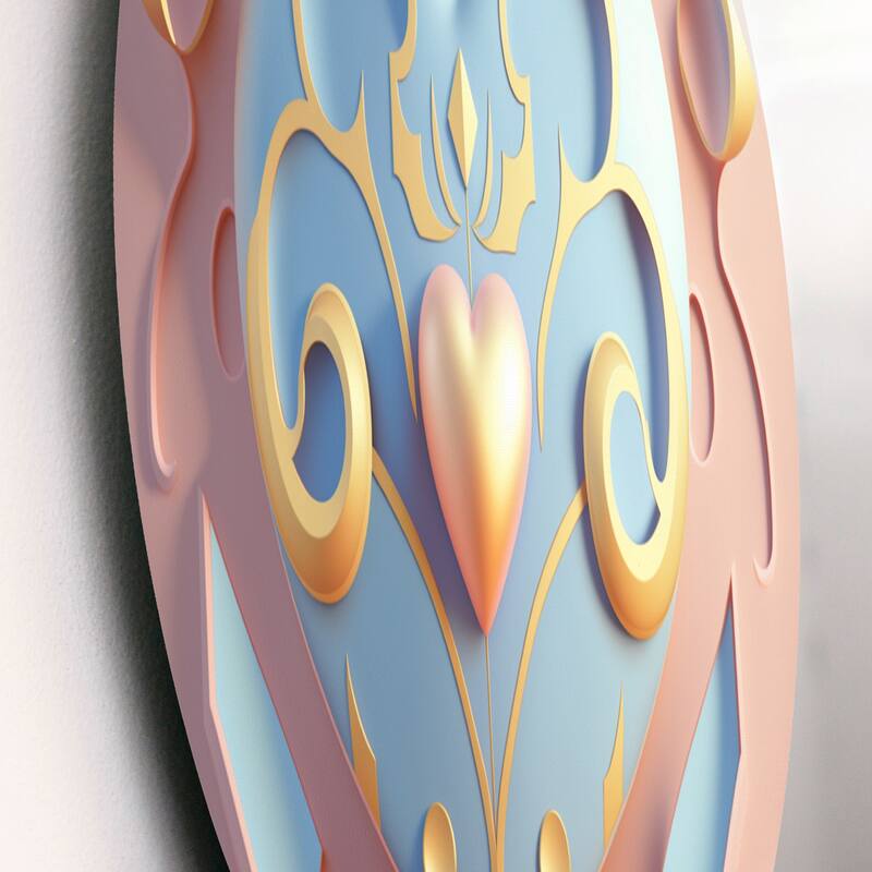 Designart 'Contemporary Pastel Radiating Pink Heart II' Modern Metal Round Wall Art