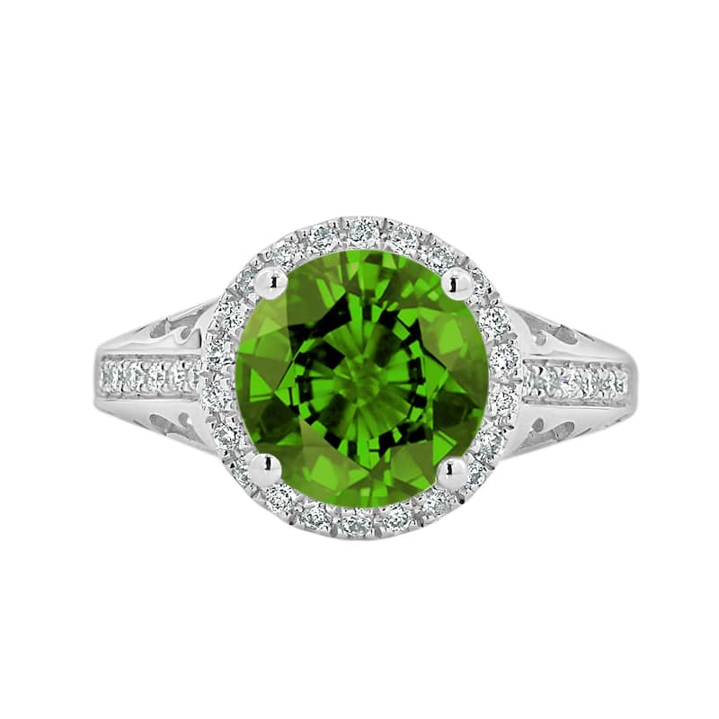 Auriya 2 5/8ct Fancy Round Green Peridot and 1/5ctw Halo Diamond Engagement Ring