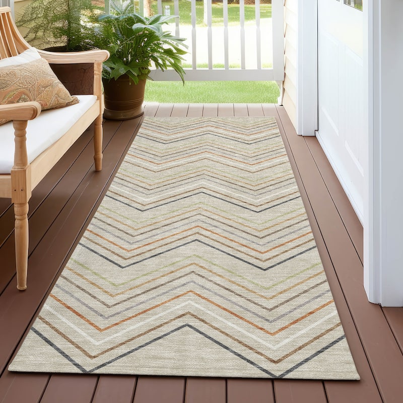 Machine Washable Indoor/ Outdoor Modern Chevron Chantille Rug - Beige - 2'3" x 7'6"