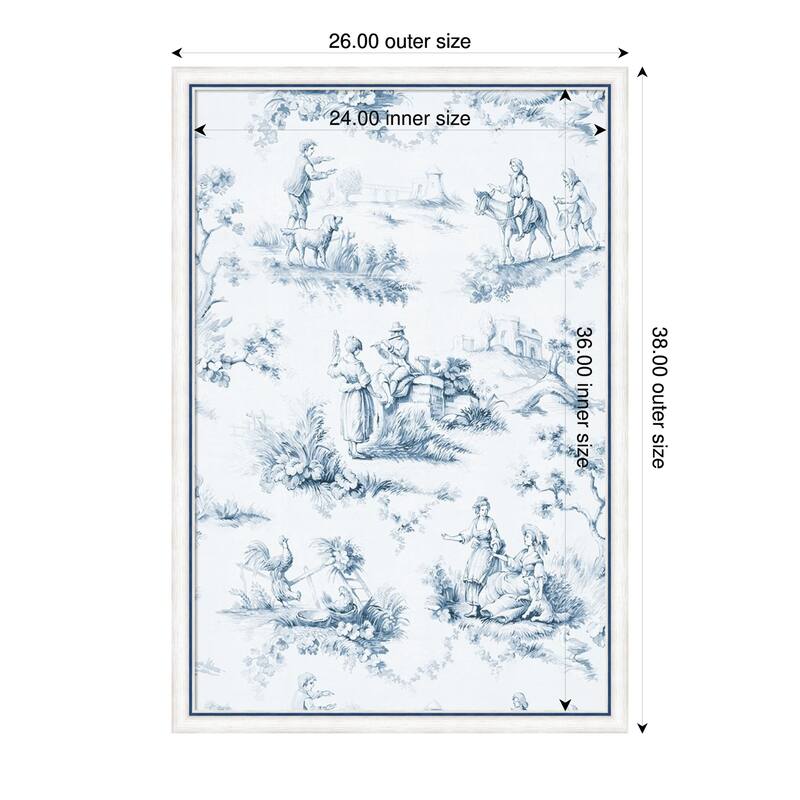 Amanti Art Framed Fabric Pinboard Toile Design in Blue by Baxter Mill Archive Printed Bulletin Board - Board Size 24 x 36