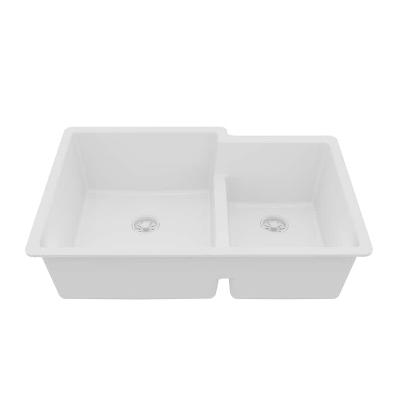 Karran Undermount Large/Small Bowl Quartz Kitchen Sink - 32" x 21.25" x 9" - 32" x 21.25" x 9" - White