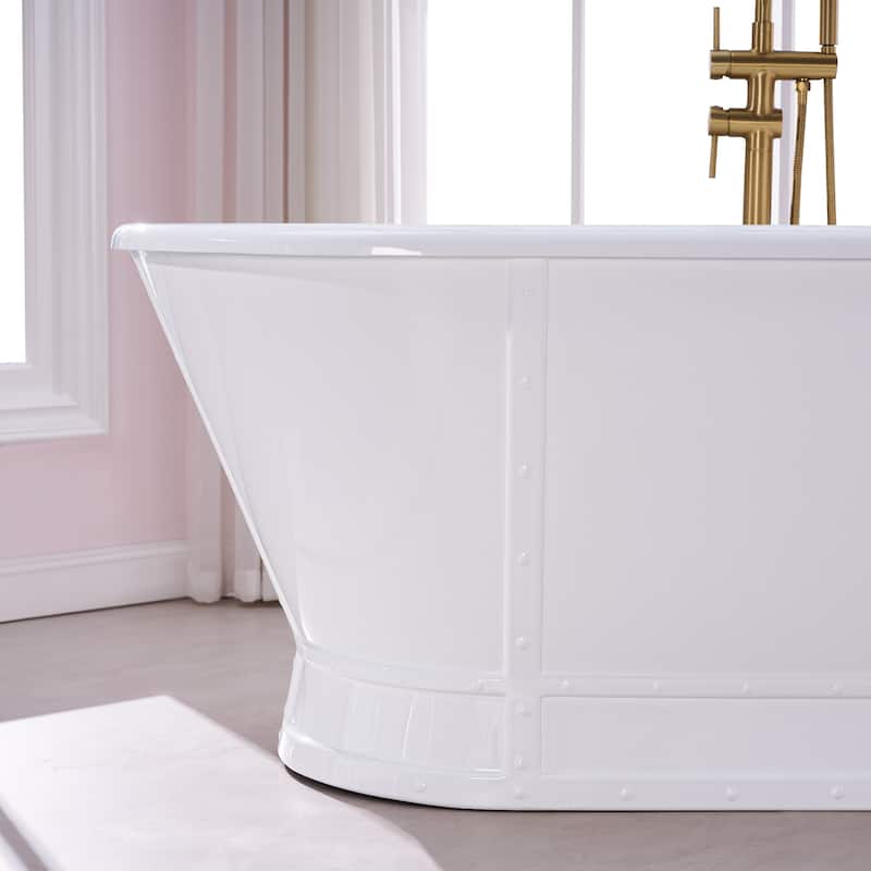 66'' W,73 GALLONS Freestanding Acrylic Soaking Bathtub With Drain And Overflow Holes