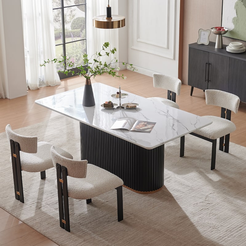 Boucle Fabric Contemporary Dining Armless Chairs with Metal Frame