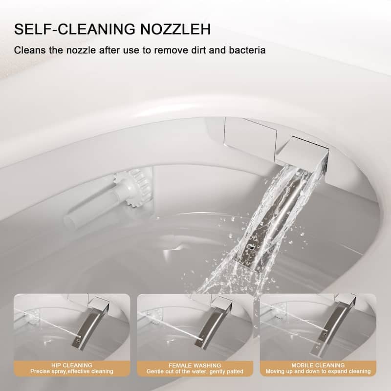 1-Piece 1.28 GPF Auto Single Flush Elongated Bidet Toilet Smart Toilet in White