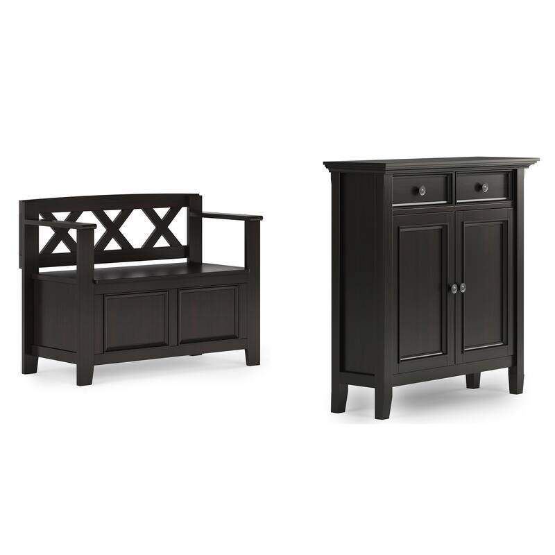 WYNDENHALL Halifax Solid Wood 36 inch Wide Small Storage Bench and 36 inch Wide Storage Cabinet in Hickory Brown
