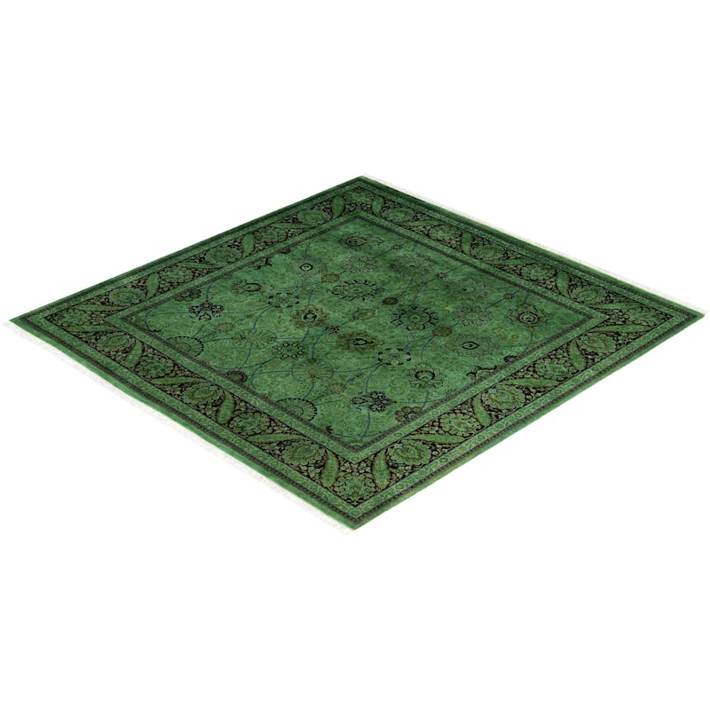 Overdyed One-of-a-Kind Hand-Knotted Area Rug - Green - 6' 1" x 6' 3"