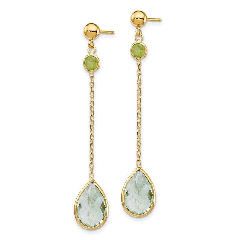 Curata 14k Yellow Gold Peridot and Green Amethyst Post Earrings 50x8mm