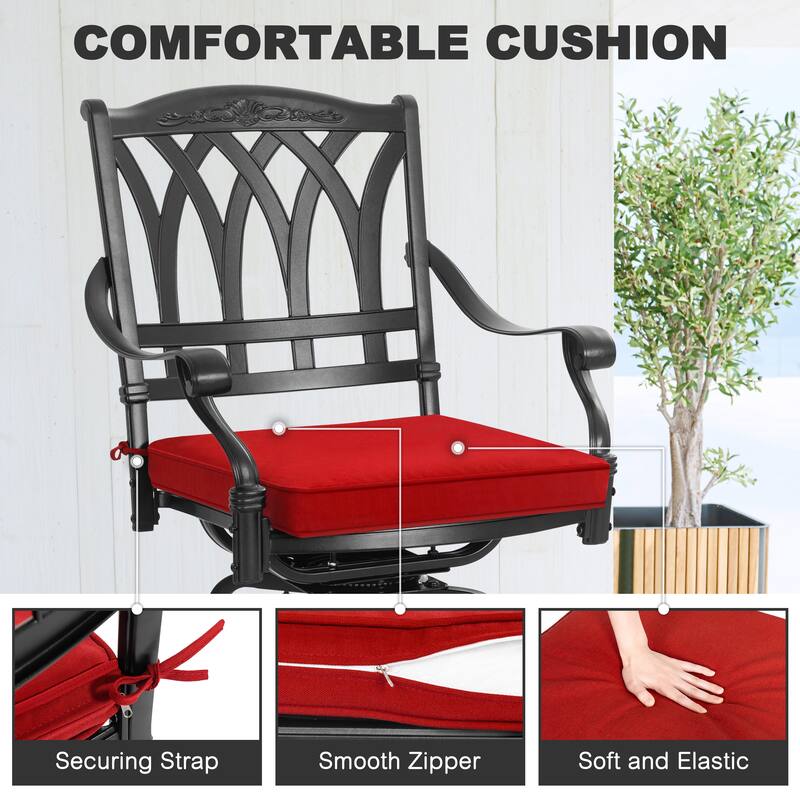 E-Coated Cast Aluminum 2PCS Patio Swivel Bar Stool Set with Olefin Cushions