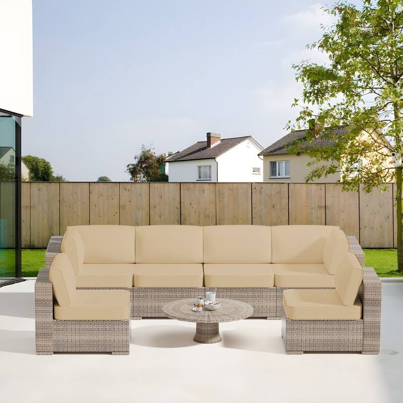 14-Piece Patio Furniture Sofa Cushions, 6-Seater Outdoor Cushion Set (Only Include Cusions，Not Sofa） - 25.6*25.6*4in