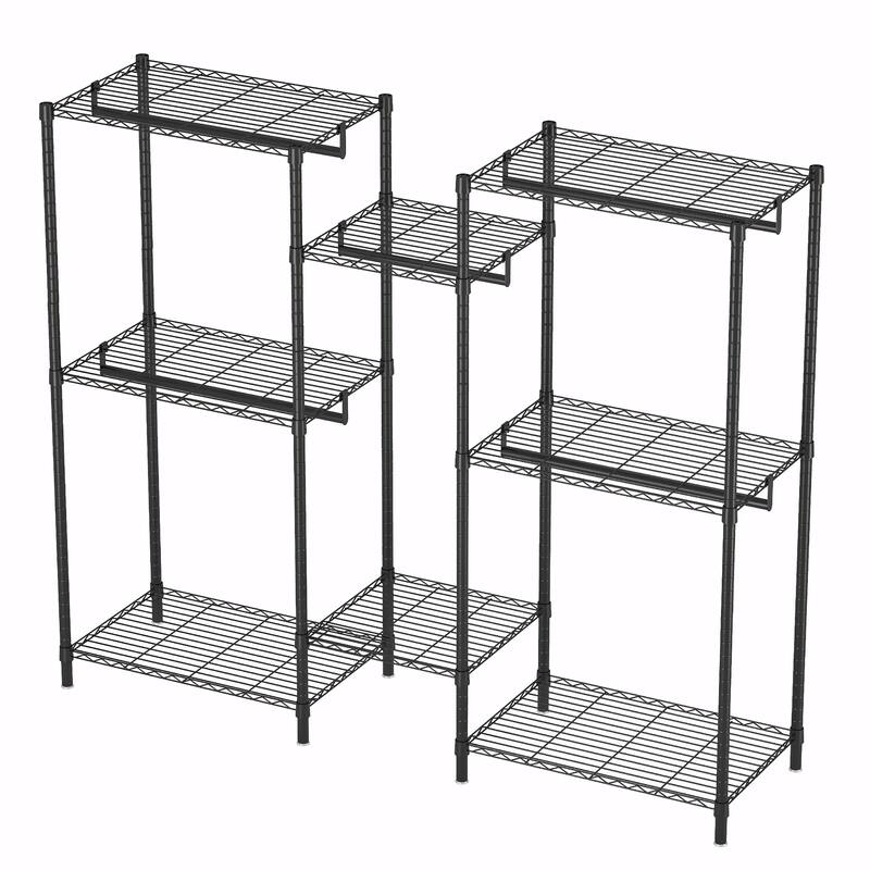 Heavy Duty Garment Rack with 8 Shelves & 5 Rails, Black