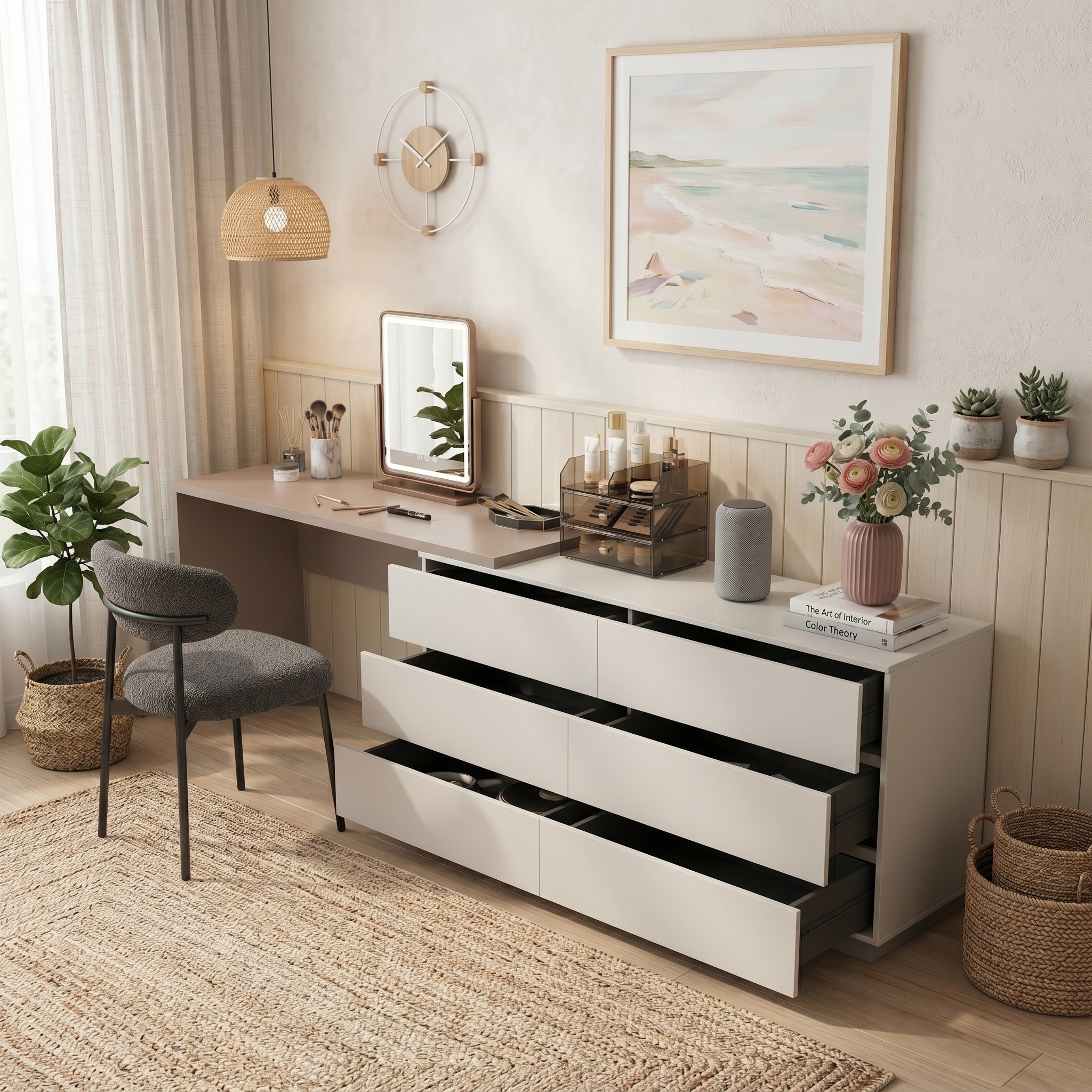 atascosa modern home office expandable dresser desk combo with drawers Atascosa Modern Home Office Expandable Dresser Desk Combo with Drawers