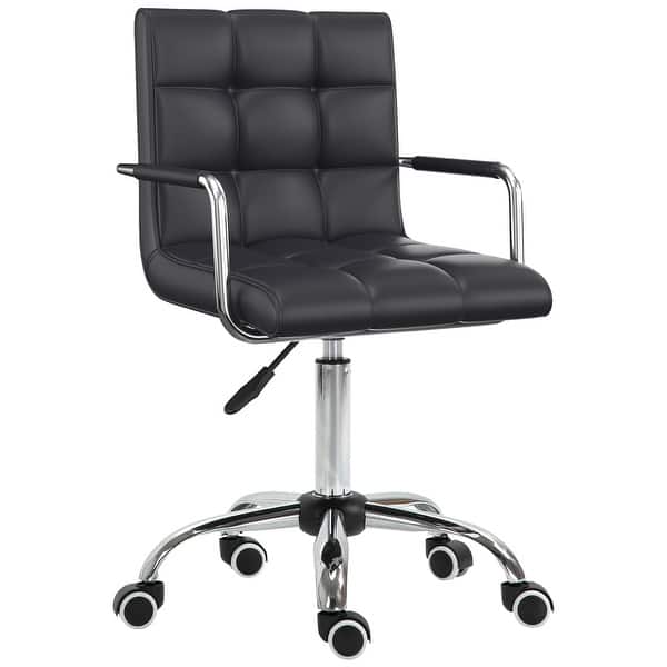 slide 2 of 9, Home Office Chair with Wheels, Executive Desk Chair with PU Leather and Adjustable Height, Ergonomic Upholstered Task Chair Black