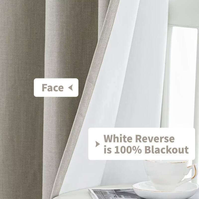100% Blackout Linen Blend Texture Grommet Window Curtain Pair(2 panels)
