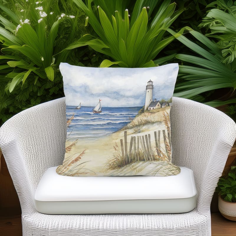 Magnolia Casual Outdoor Pillow Beach and Lighthouse 18x18