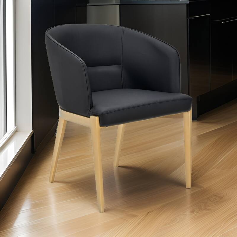 Cid Ravi 23 Inch Dining Chair, Dark Gray Faux Leather, Brass Steel Legs