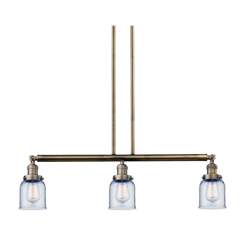 Innovations Lighting Small Bell 3 Light 38" Wide Linear Chandelier - Brushed Brass / Clear