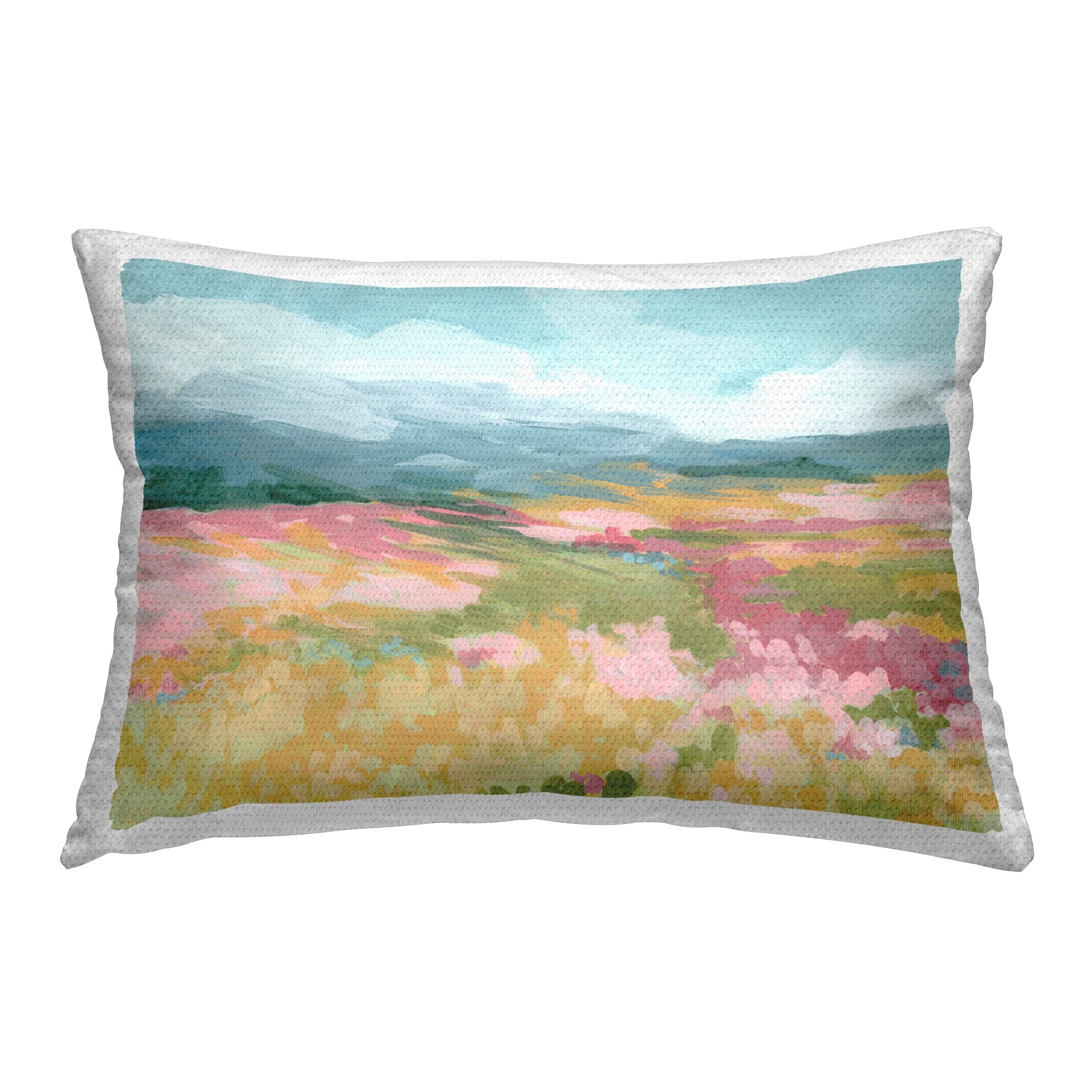 Stupell Pink Meadow Landscape Printed Outdoor Throw Pillow Design by June Erica Vess