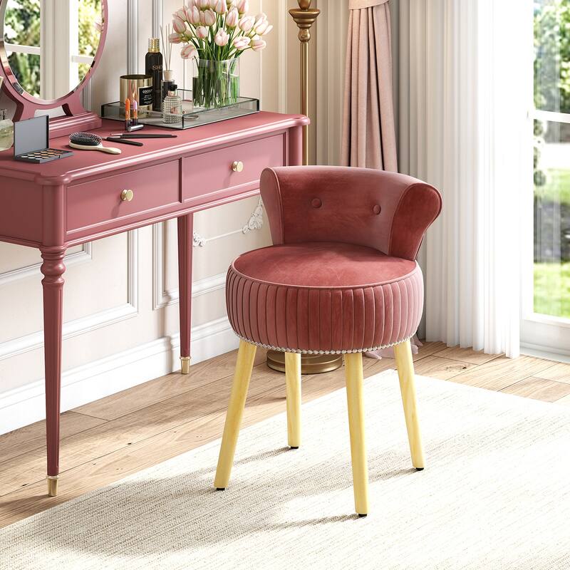 Gymax Velvet Vanity Chair w/ Back Tufted Low Back & Solid Wood Legs