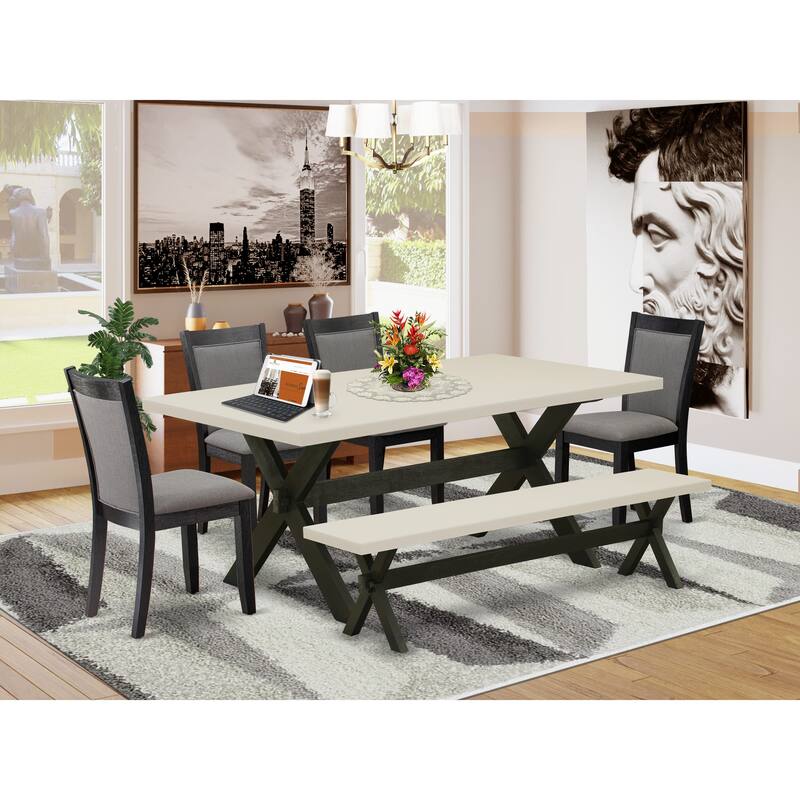 East West Furniture Dinette Set-a Dining Table & Dark Gotham Grey Linen Fabric Parson Chairs, Wire Brushed Black(Pieces Options)