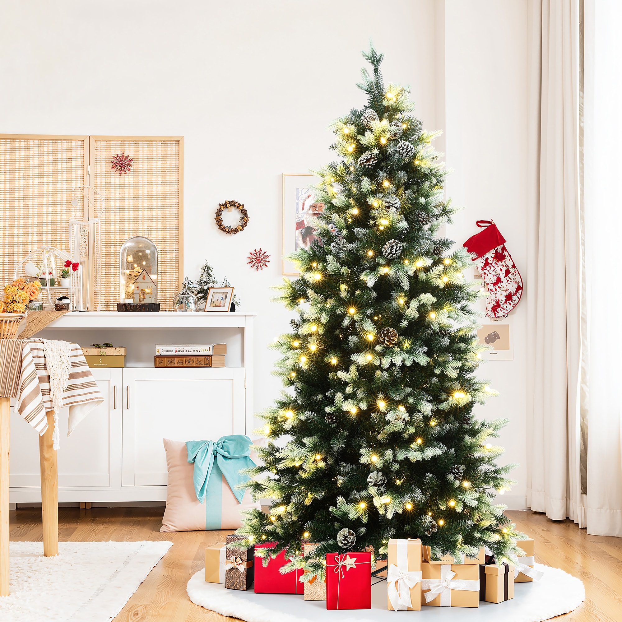 6Ft Pre-Lit Green Branches with Green & White Tips Artificial Christmas Tree - 72" H x 31.2" Diameter