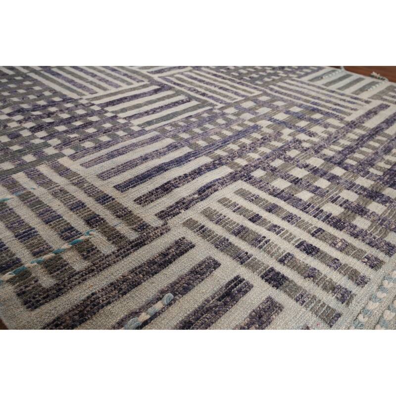 Striped Checkered Moroccan Oriental Area Rug Handmade Wool Carpet - 8'0"x 10'9"