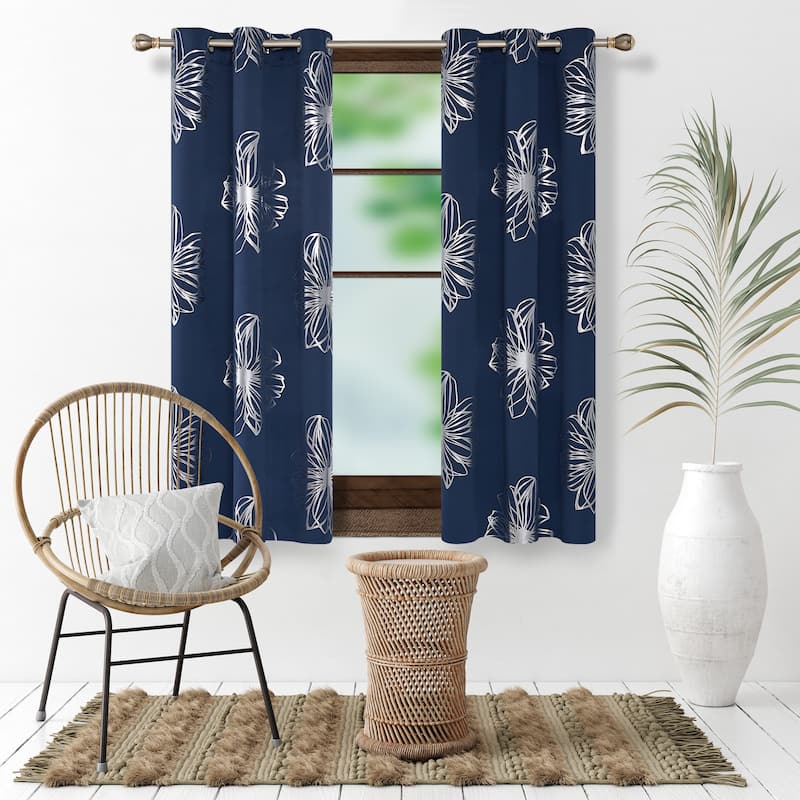 Deconovo Silver Floral Thermal Insulated Curtain Panel Pair(2 Panel)