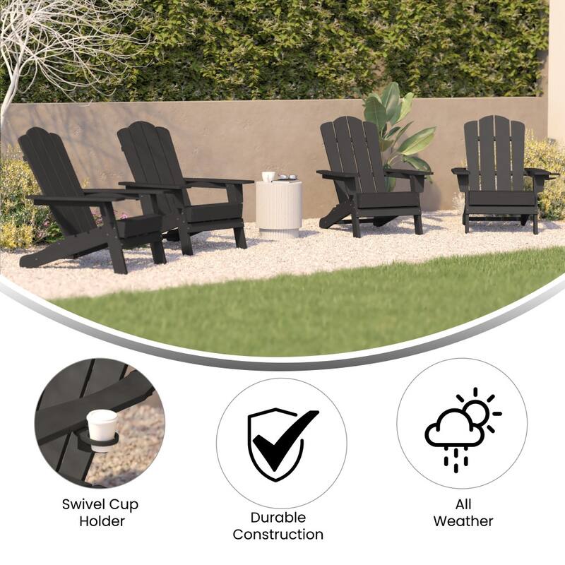 Set of 4 Commercial All-Weather Adirondack Chairs with Cupholders
