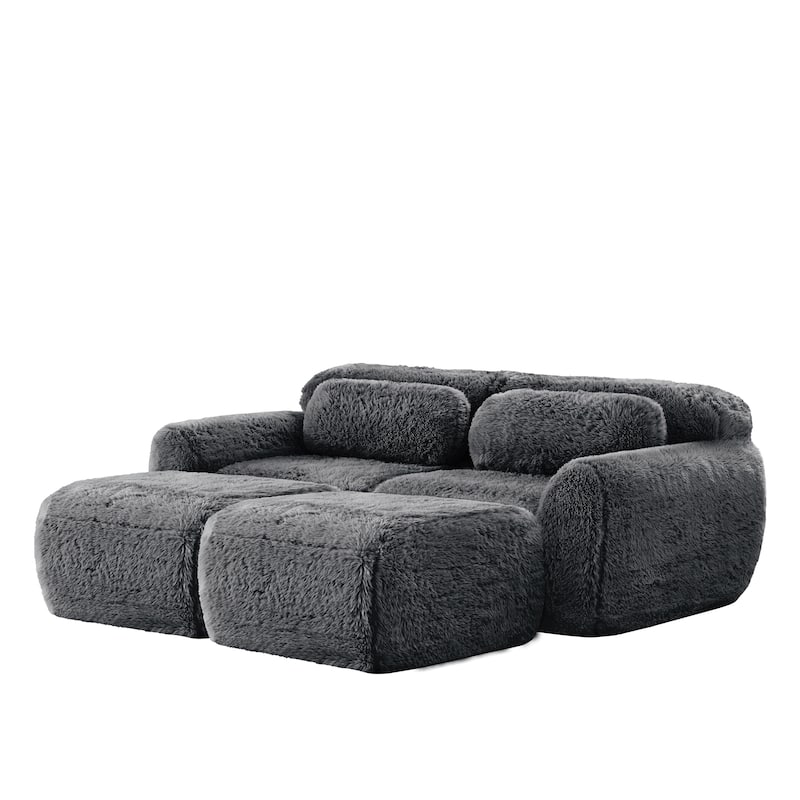 Roomfitters 80" Soft Plush Boneless Sofa with Chaise, No Assembly 32D Sponge Couch