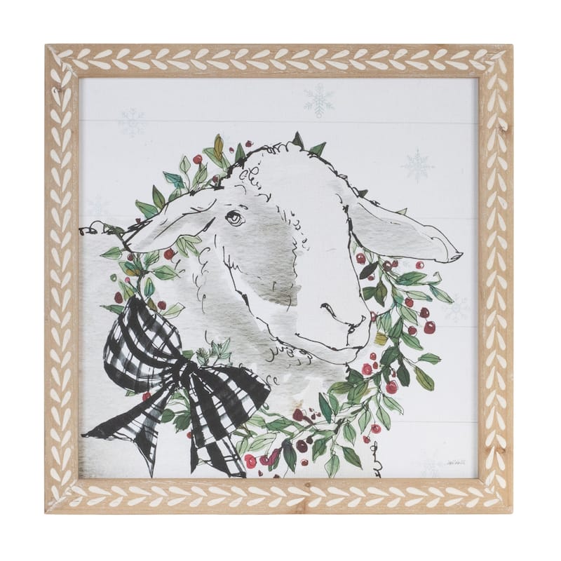 Holiday Cow and Sheep Print (Set of 2) 16"SQ MDF - White, Brown, Beige