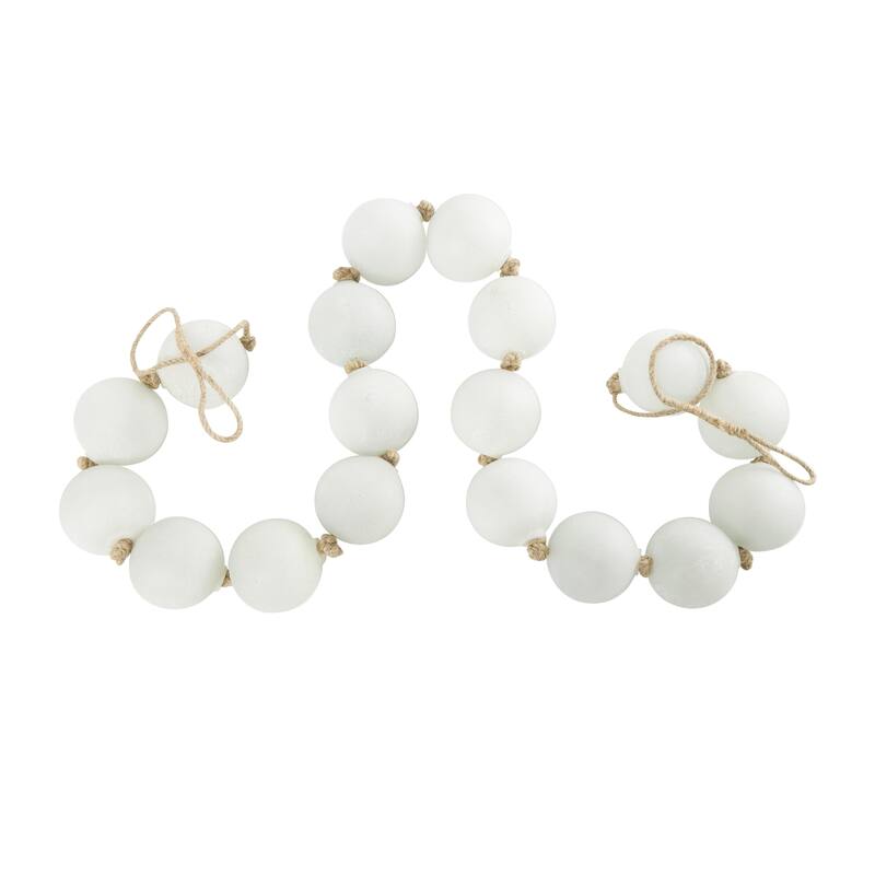 Silver Glass Handmade Round Extra Long Frosted Orb Beaded Garland with Tassel with Knotted Jute Rope