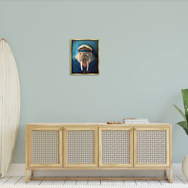 Stupell Sailor Captain Walrus Framed Floater Canvas Wall Art Design By Kamdon Kreations