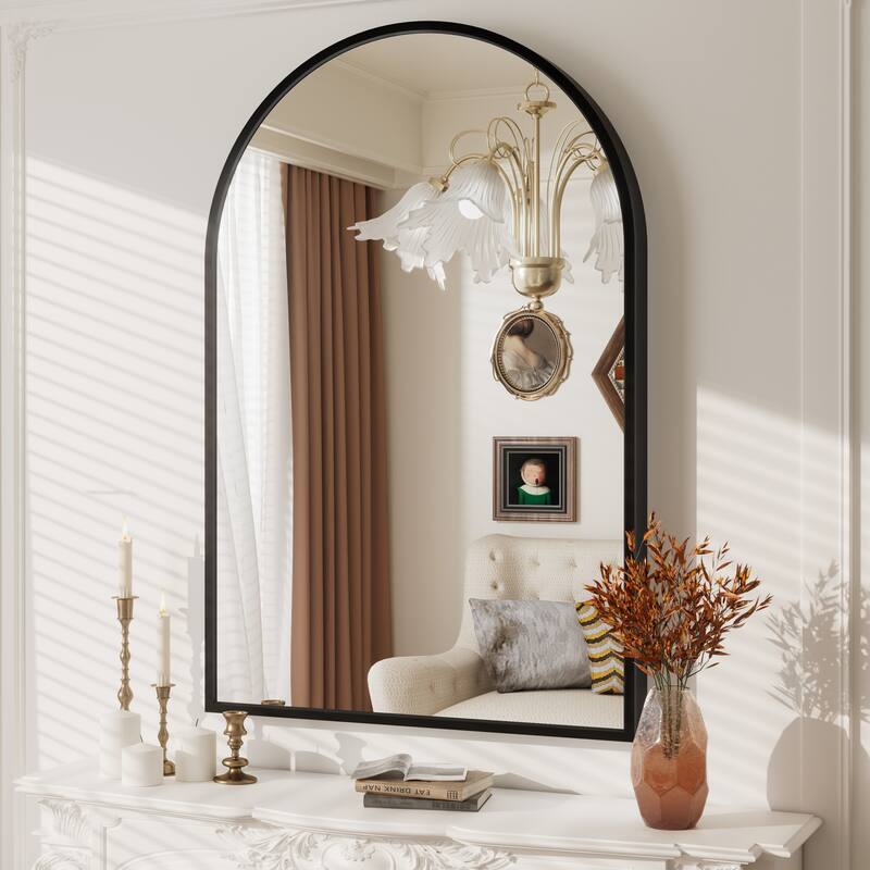 Arch High-Strength Tempered Glass and Aluminum Alloy Framed French Cleat Mounted Wall Mirror