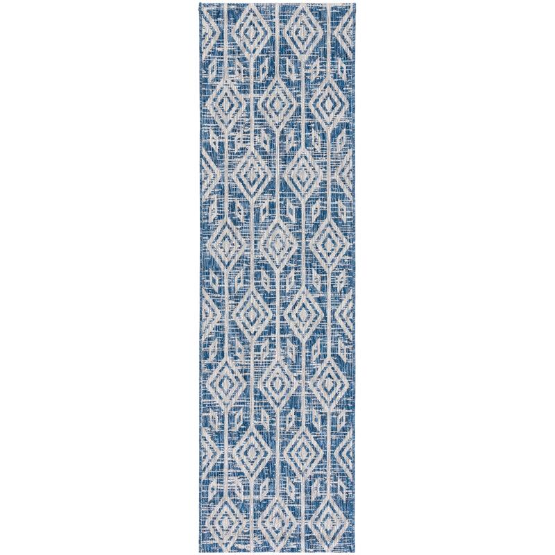 SAFAVIEH Courtyard Isola Indoor/ Outdoor Waterproof Patio Backyard Rug - 2'3" x 8' Runner - Navy/Grey