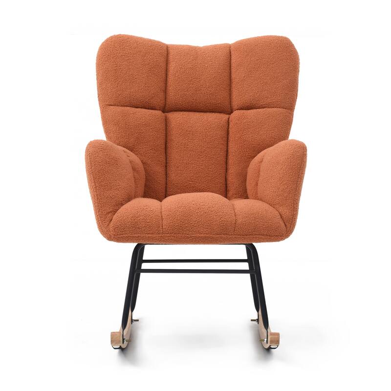 Rocking Chair Teddy Upholstered Glider Rocker Rocking Accent Chair Padded Seat with High Backrest Armchair Comfy Side Chair
