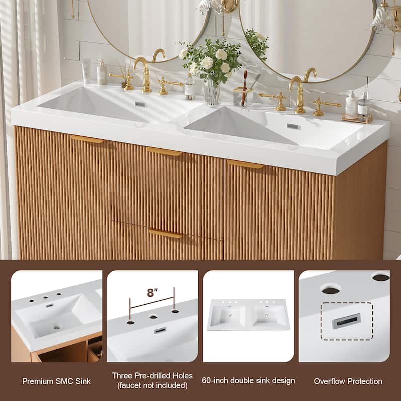 47.24" Wall-Mounted Double Sink Bathroom Vanity with SMC Top