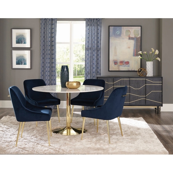 Walmer Dark Ink Blue and Gold Upholstered Dining Chairs Set of 2