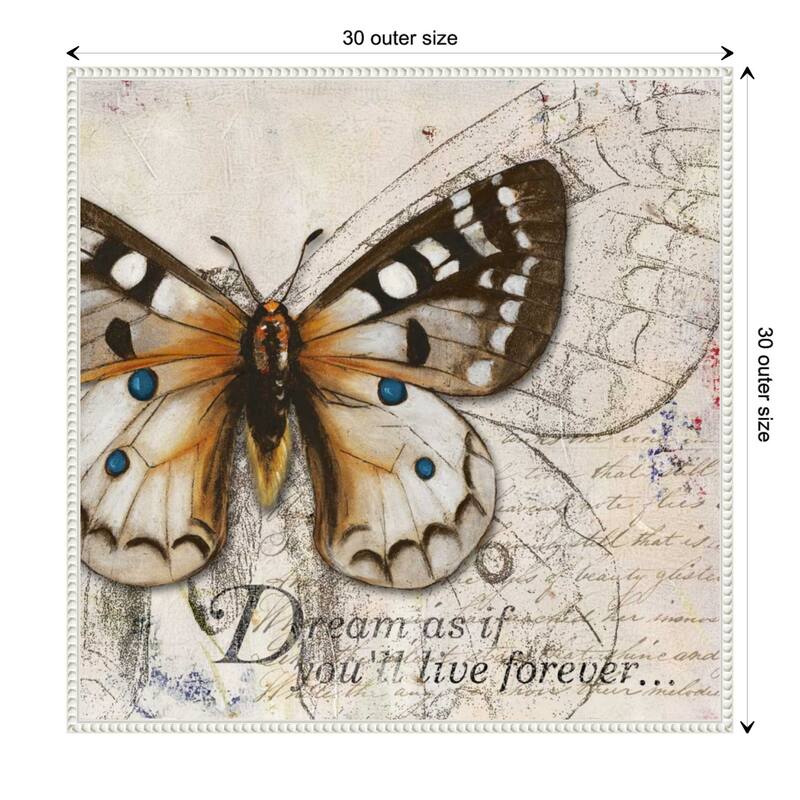 Living your Dreams I Butterfly by Patricia Pinto Framed Canvas Wall Art Print - Sylvie Beaded White - 30 x 30 in