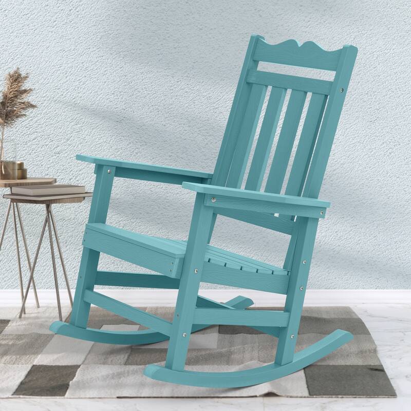 BONOSUKI Patio Adirondack Rocking Chair,Fire Pit Chair Weather Resistant - Lake Blue
