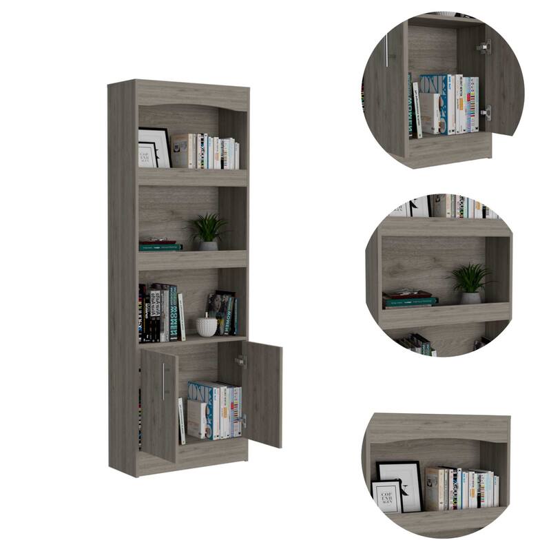 71 Inch Modern 3 Tier Wood Bookcase with 2 Doors Vertical Shelving Unit for Living Room Storage - 70.8”H x 24.8”W x 10.3”D