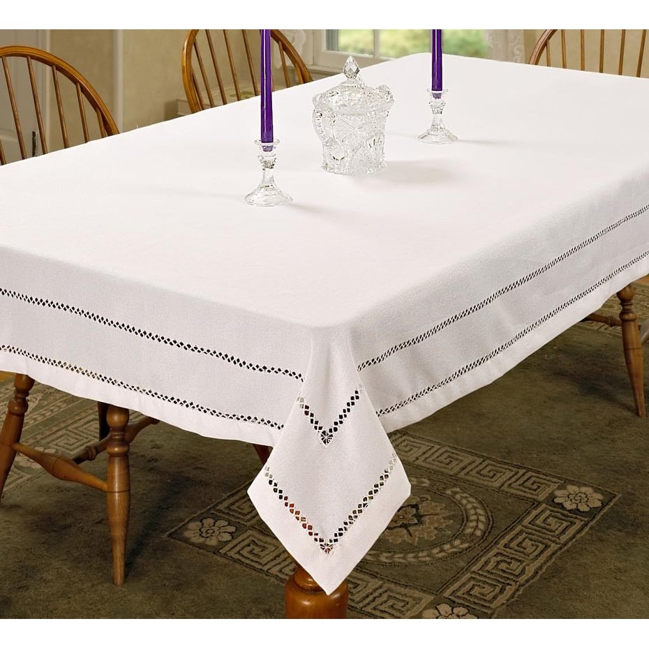 Violet Linen Hem Stitch Border Vintage Pattern Tablecloth