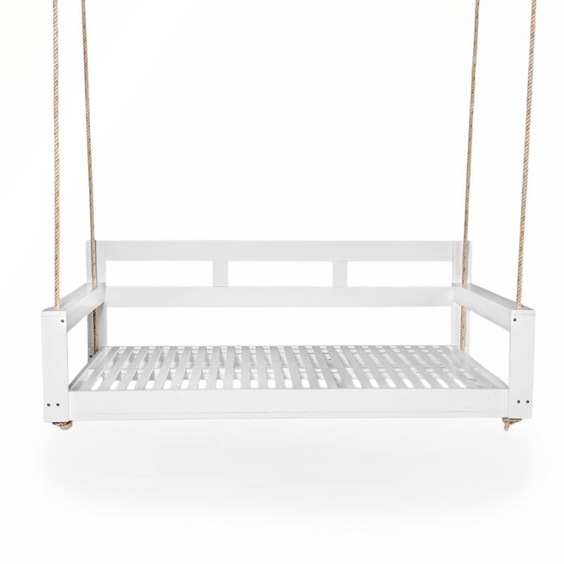 Patio Wooden Twin Size Porch Swing Daybed Frame with 4 Hanging Ropes for Backyard and Outdoor Use