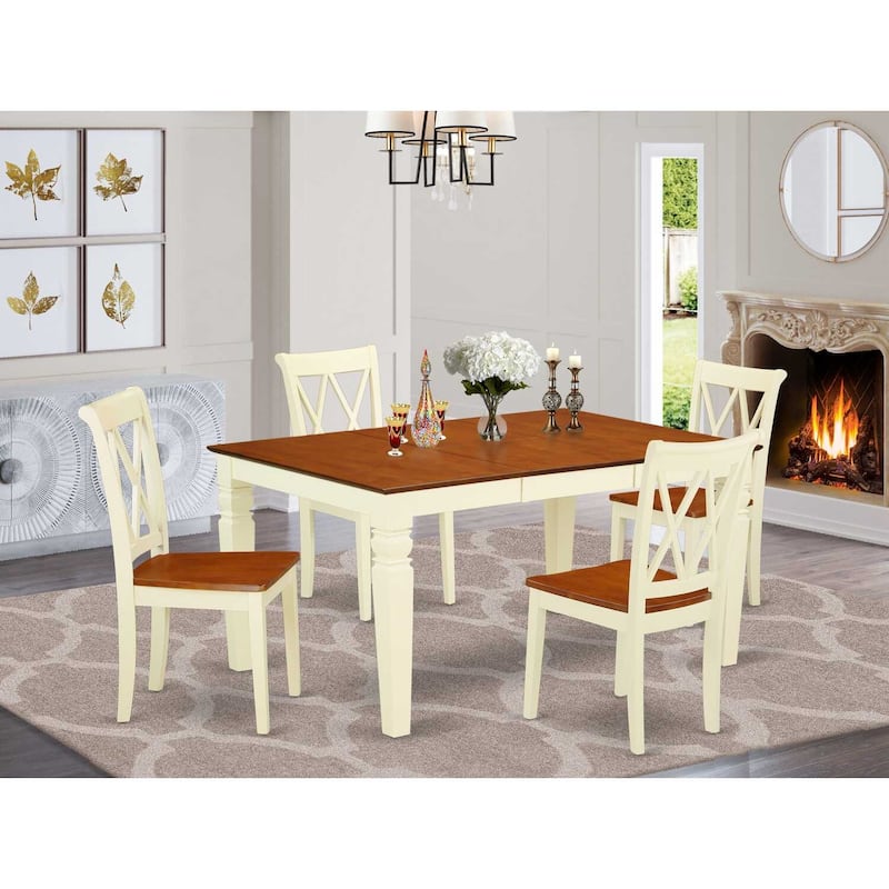 Medieval Dining Set 5Pc Table & Chairs - 42/60 Inch Rectangular Table with Leaf - Double X Back Design